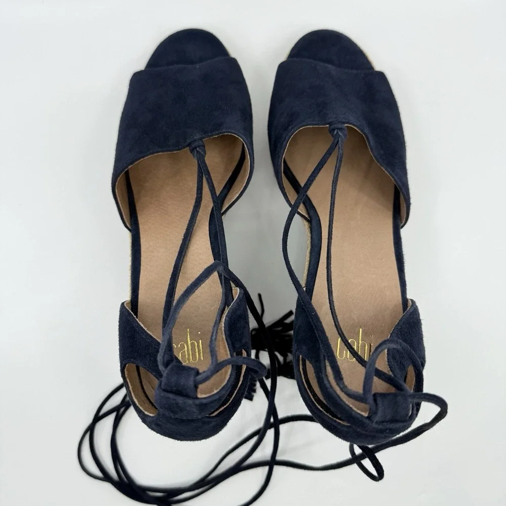NEW CABI ISLA SUEDE WEDGE ESPADRILLE AZTEC WOMEN 10 Ankle Tassel Nautical‎ 6001